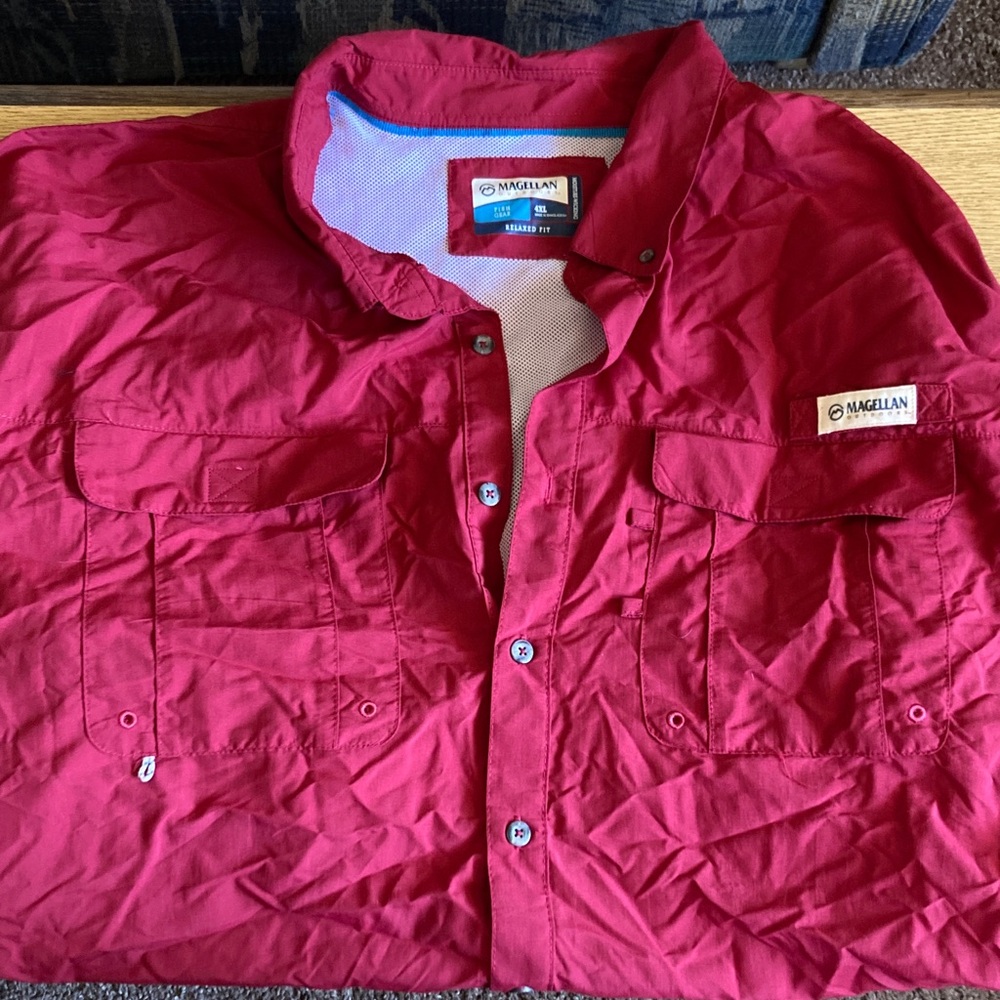 Magellan Outdoors Men's Casual Red Button Down Shirt